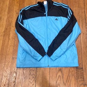 Adidas blue 3 stripe windbreaker jacket sz L